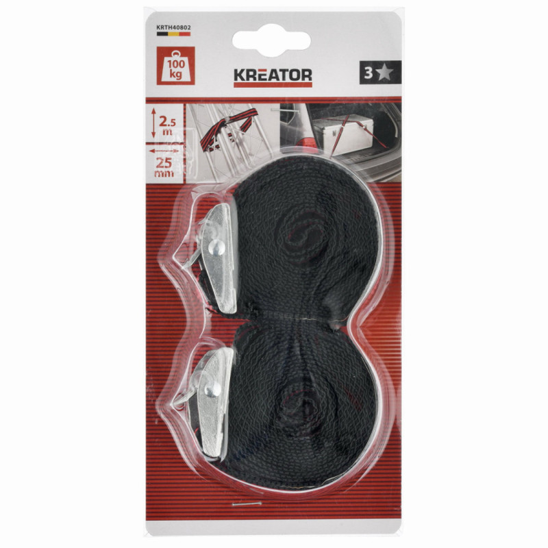 Popruh upínací se sponou, 100 kg, 2,5 m, 2 kusy, KRTH40802