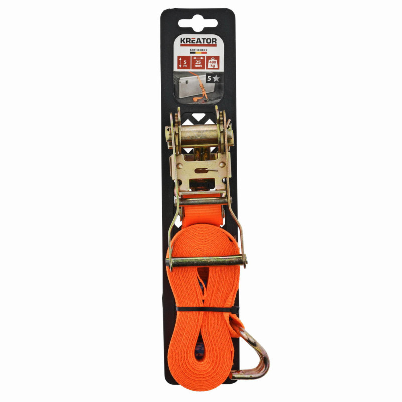 Popruh upínací s ráčnou a háky HQ, 480 kg, 5 m, KRTH40805