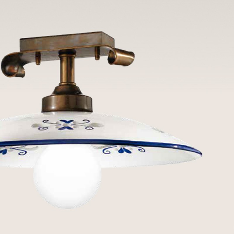Stropní rustikální svítidlo 384/1PL-BR-CE1-38-BL - modrý dekor