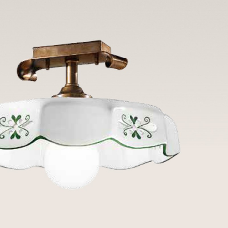 Stropní rustikální svítidlo Marostica 384/1PL-BR-CE2-36-VE Cremasco - zelený dekor